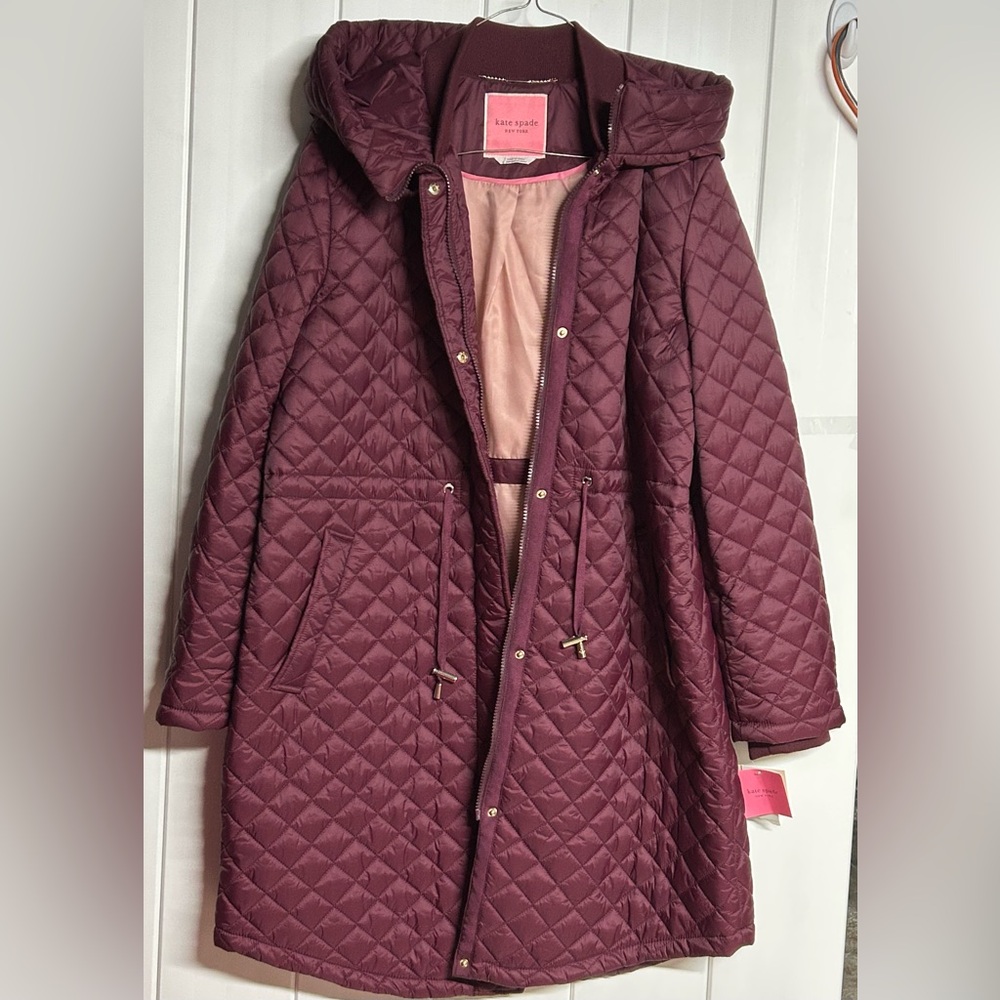 NWT Kate Spade Pink and Burgundy Quilted Jacket